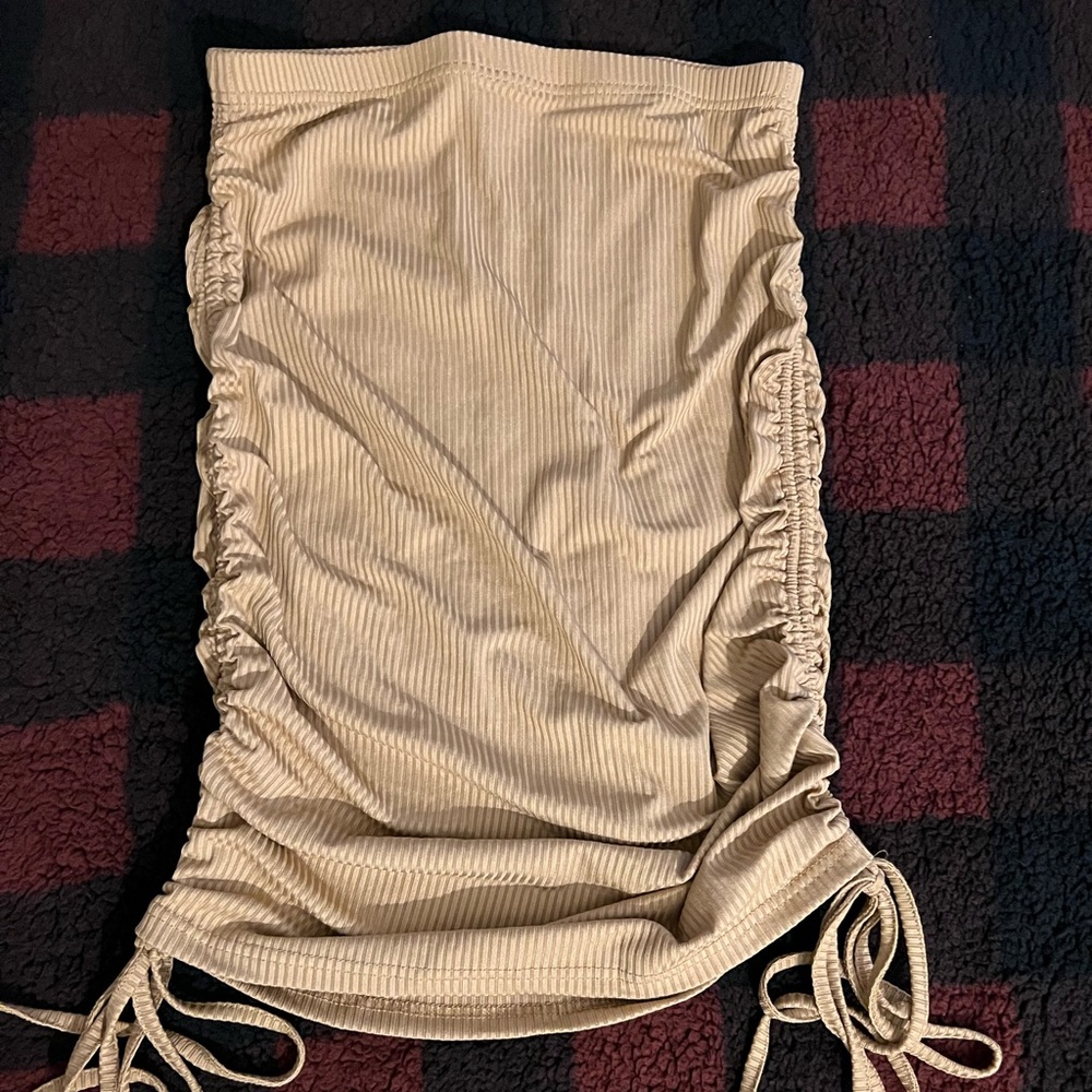 Ribbed drawstring bodycon skirt